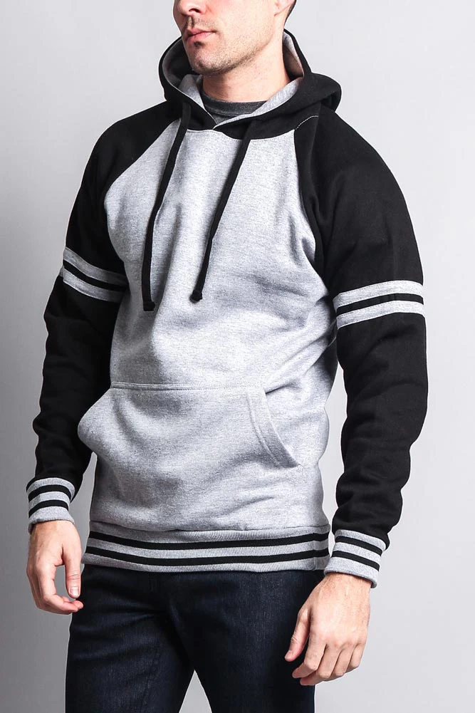 Men's Contrast Raglan Striped Sleeve Pullover Hoodie - Image 36