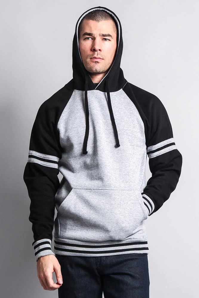 Men's Contrast Raglan Striped Sleeve Pullover Hoodie - Image 39