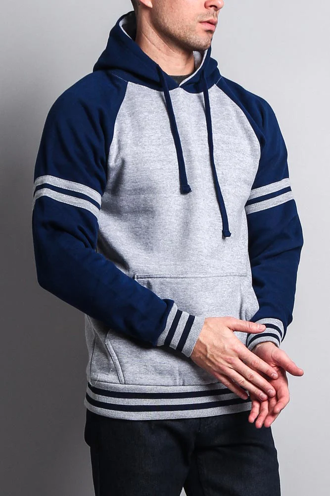 Men's Contrast Raglan Striped Sleeve Pullover Hoodie - Image 4