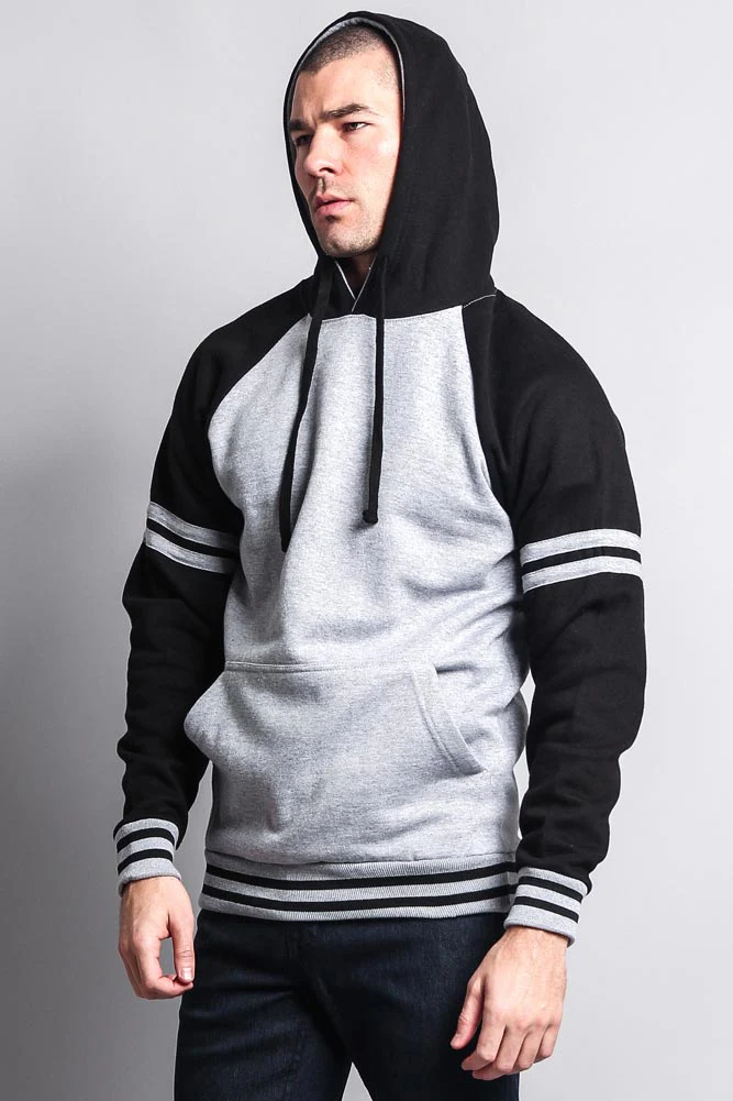 Men's Contrast Raglan Striped Sleeve Pullover Hoodie - Image 40