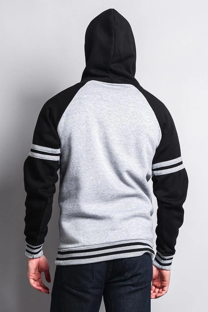 Men's Contrast Raglan Striped Sleeve Pullover Hoodie - Image 41