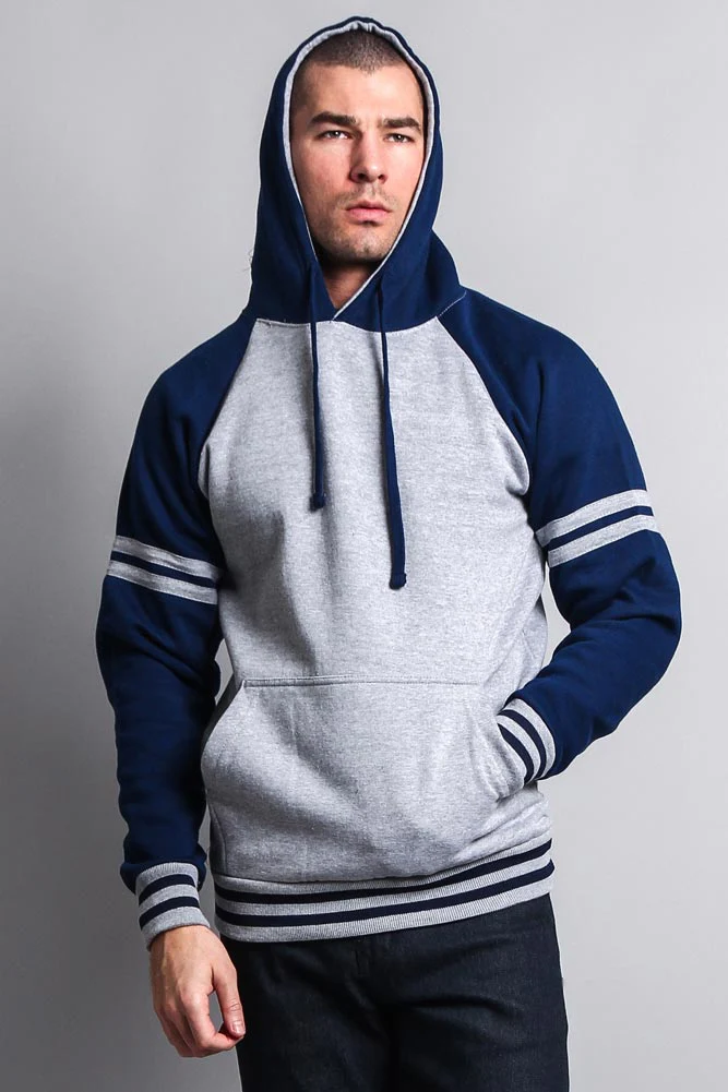 Men's Contrast Raglan Striped Sleeve Pullover Hoodie - Image 5