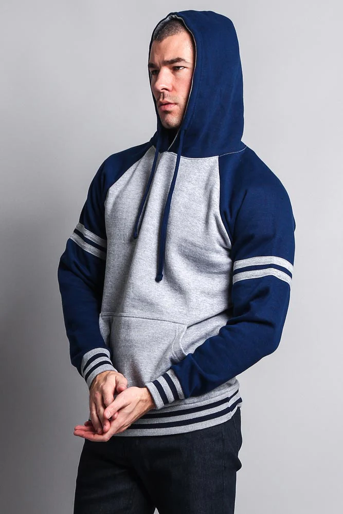 Men's Contrast Raglan Striped Sleeve Pullover Hoodie - Image 6