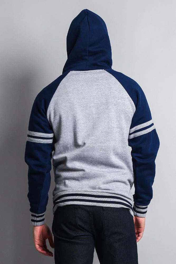 Men's Contrast Raglan Striped Sleeve Pullover Hoodie - Image 7