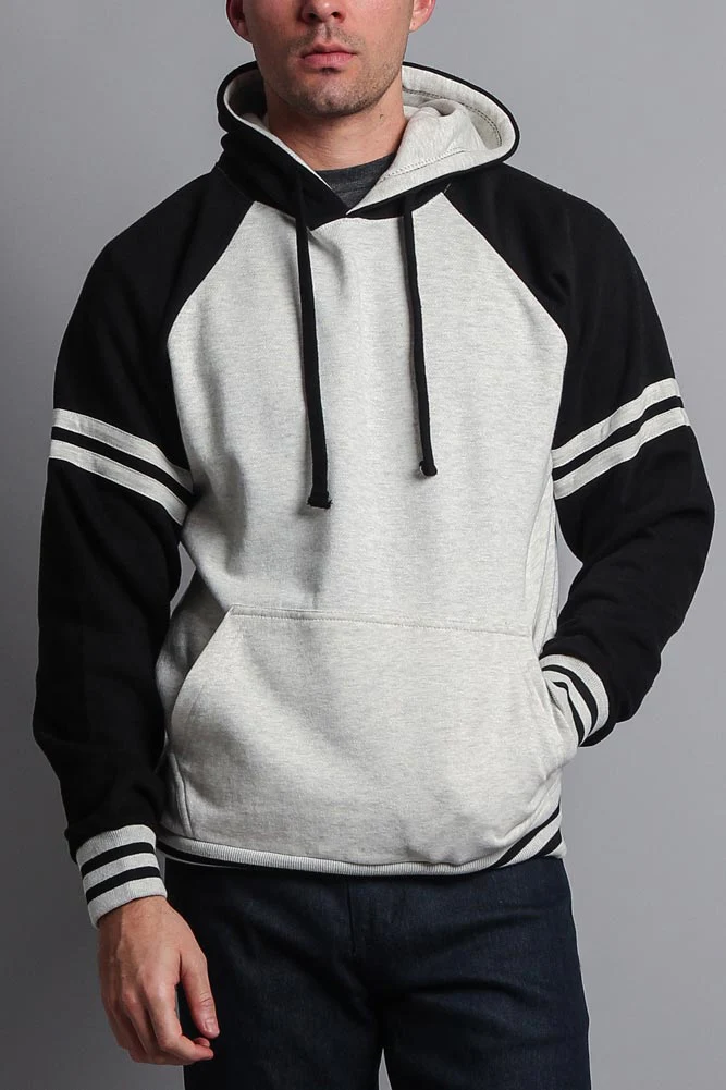 Men's Contrast Raglan Striped Sleeve Pullover Hoodie - Image 8