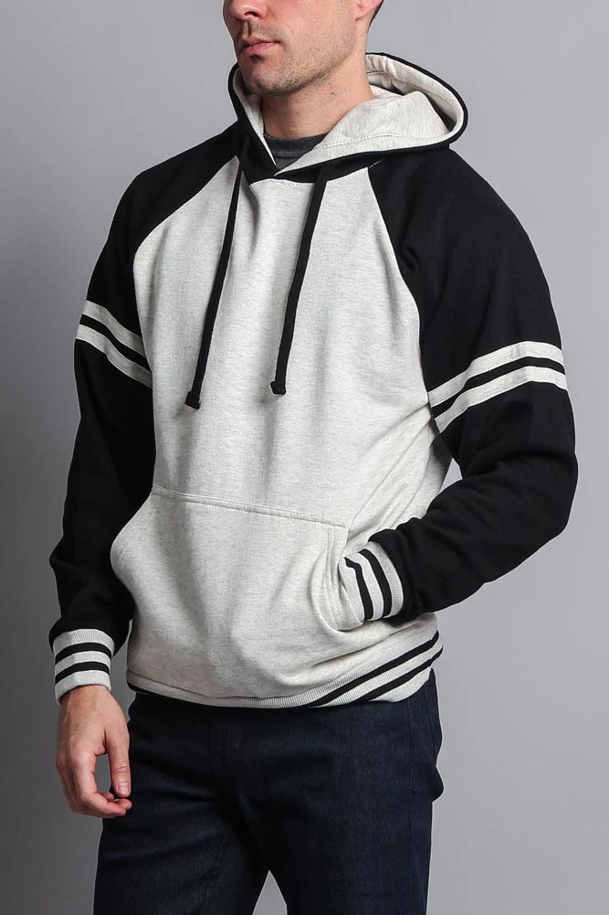 Men's Contrast Raglan Striped Sleeve Pullover Hoodie - Image 9