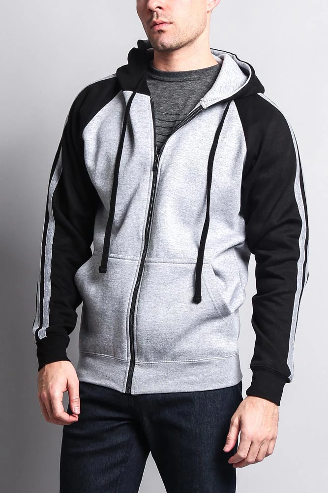 Men's Contrasting Two Striped Zip Up Hoodie - Image 23