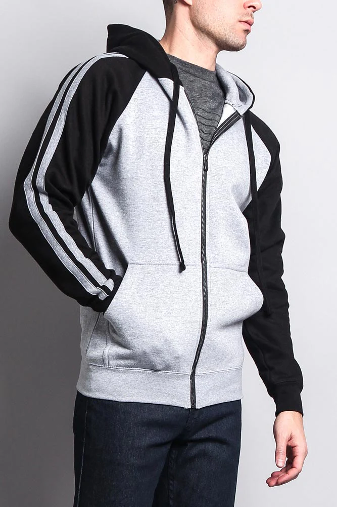 Men's Contrasting Two Striped Zip Up Hoodie - Image 25