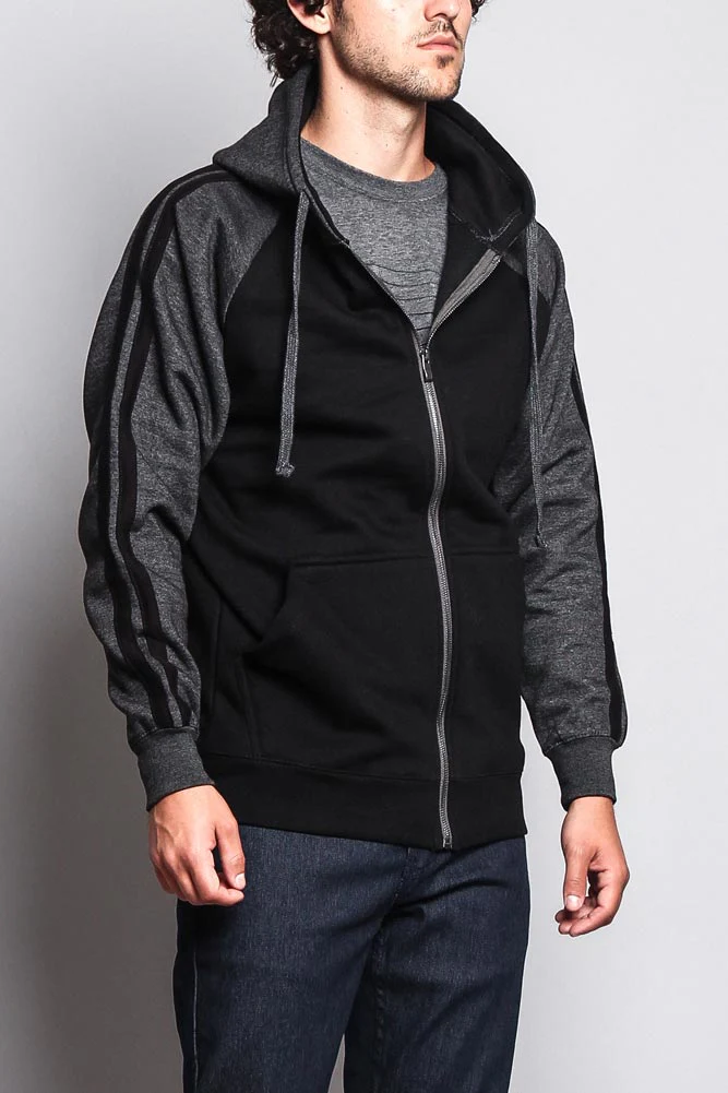 Men's Contrasting Two Striped Zip Up Hoodie - Image 3