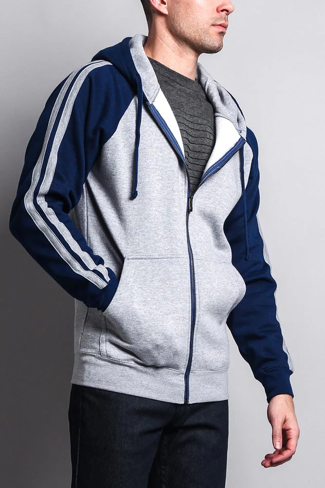 Men's Contrasting Two Striped Zip Up Hoodie - Image 32