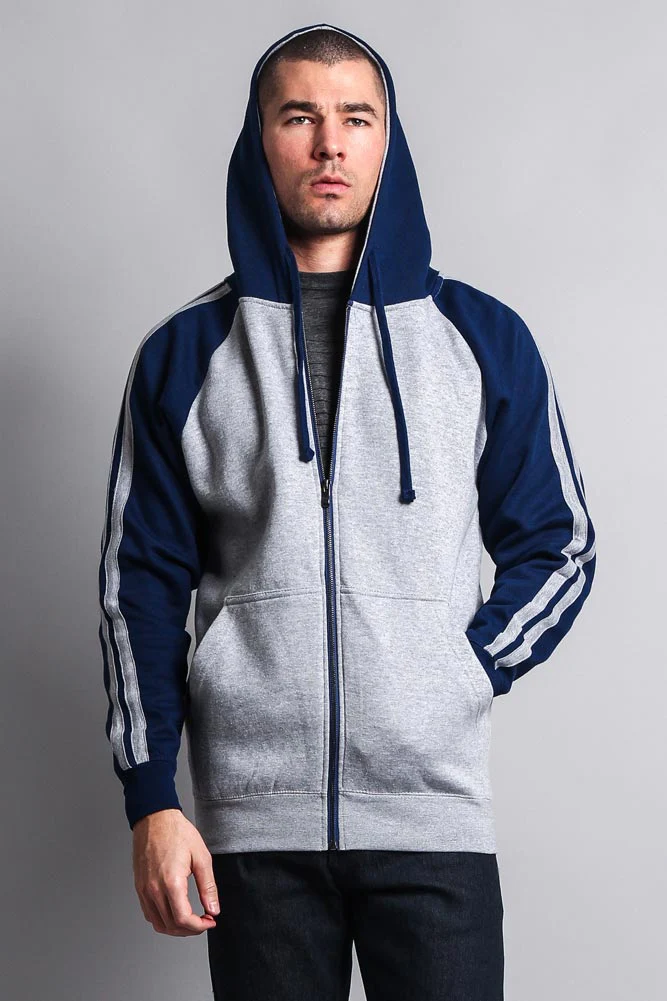 Men's Contrasting Two Striped Zip Up Hoodie - Image 33