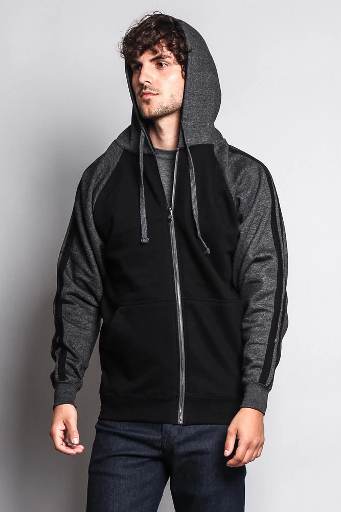 Men's Contrasting Two Striped Zip Up Hoodie - Image 4