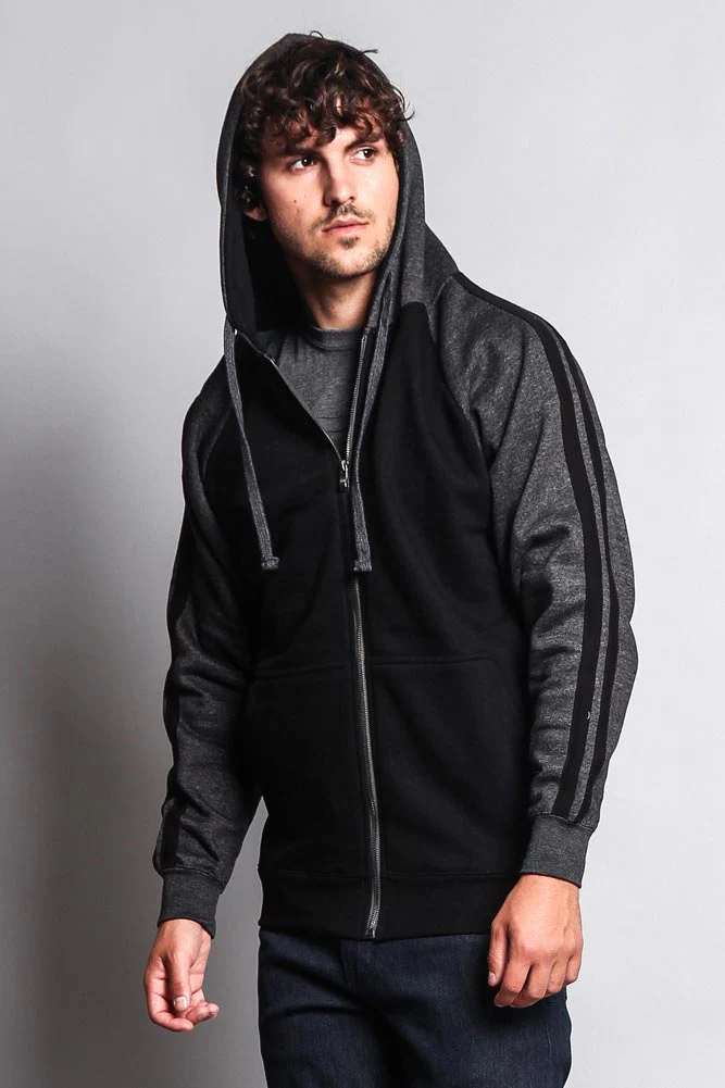 Men's Contrasting Two Striped Zip Up Hoodie - Image 5