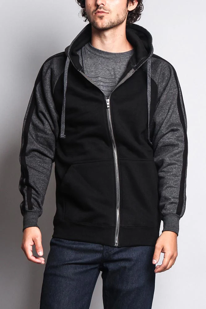 Men's Contrasting Two Striped Zip Up Hoodie - Image 7