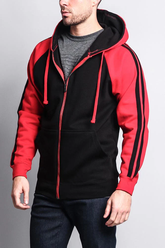 Men's Contrasting Two Striped Zip Up Hoodie - Image 9