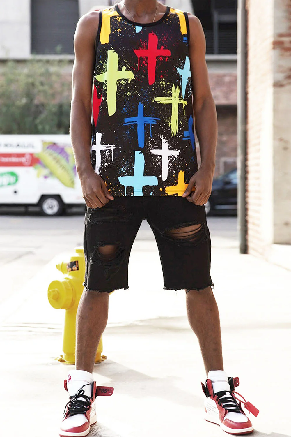 Men's Cross Paint Splatter Tank Top - Image 7