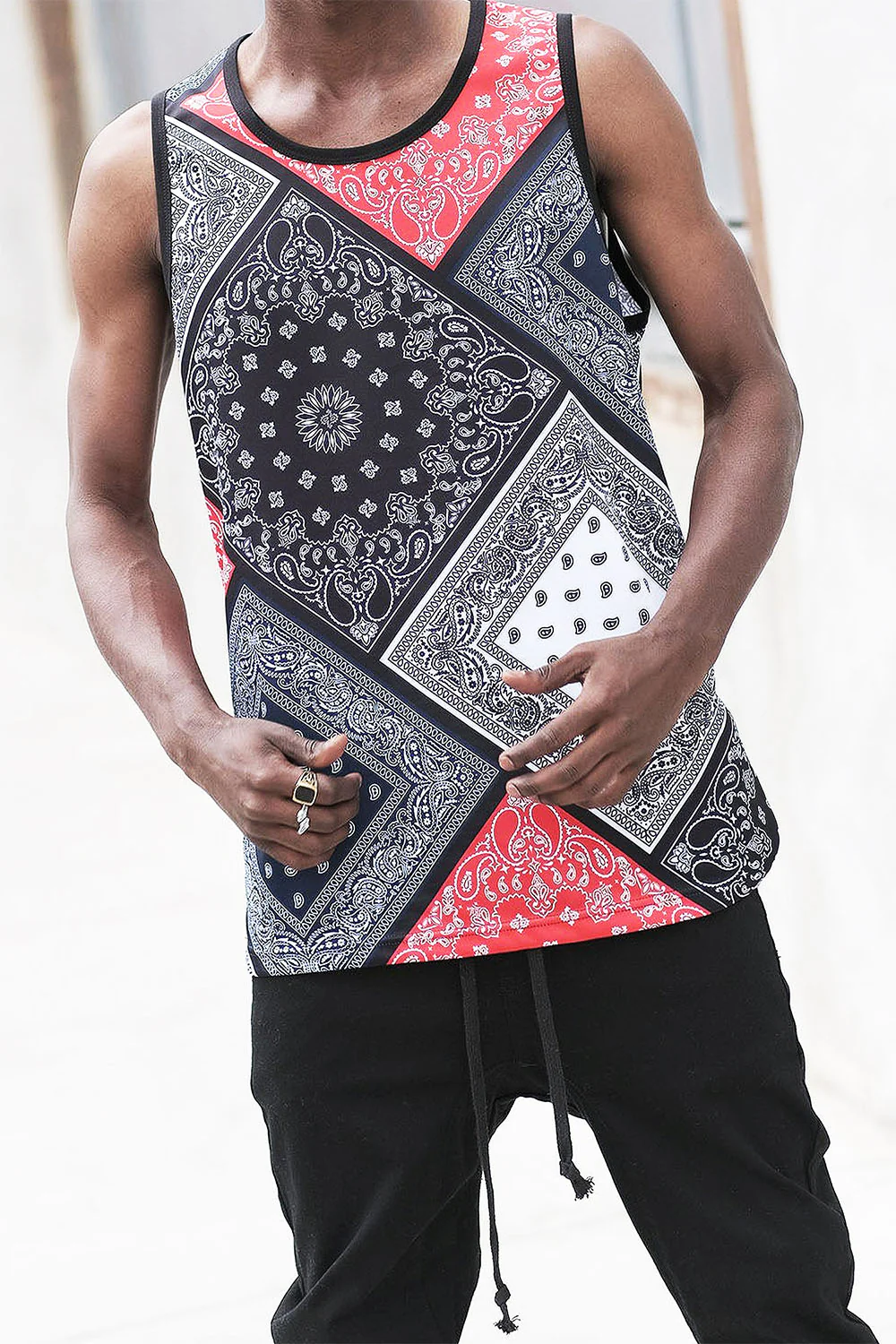 Men's Diagonal Bandana Mix Tank Top - Image 3