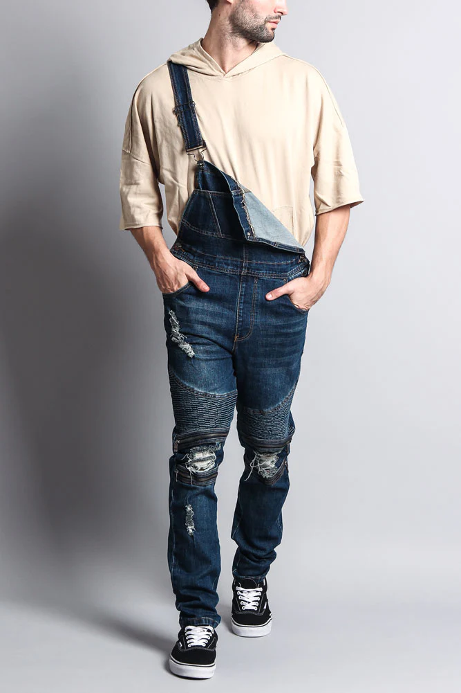 Men's Distressed Denim Overalls - Image 10