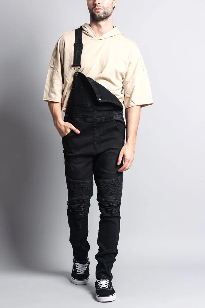 Men's Distressed Denim Overalls - Image 6