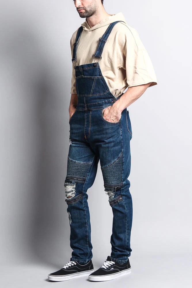 Men's Distressed Denim Overalls - Image 7