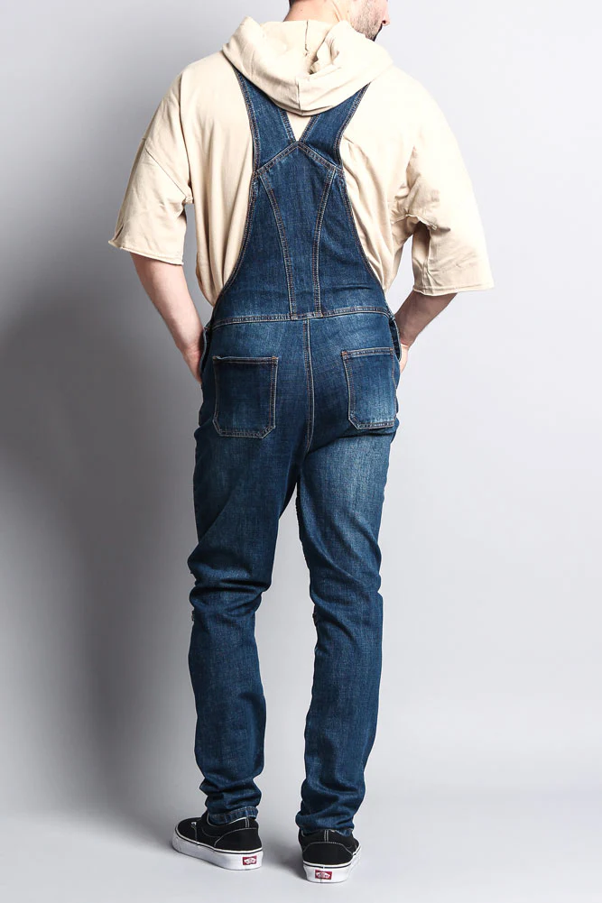 Men's Distressed Denim Overalls - Image 9
