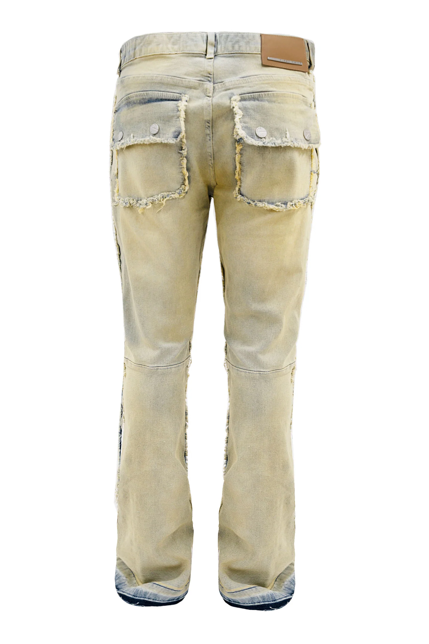 Men's Distressed Edge Cut Slim Stack Flared Cargo Jeans - Image 4