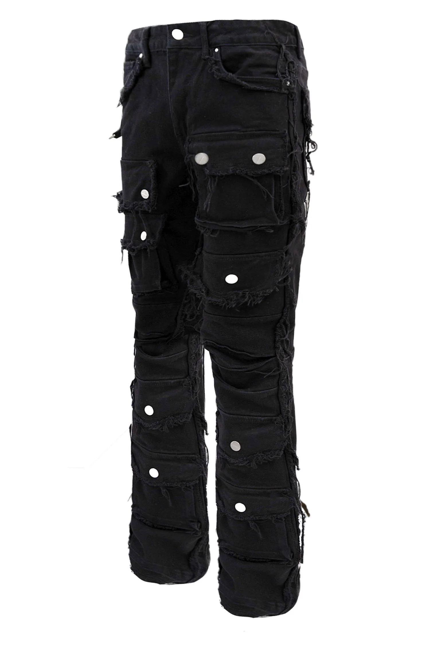 Men's Distressed Edge Cut Slim Stack Flared Cargo Jeans - Image 6