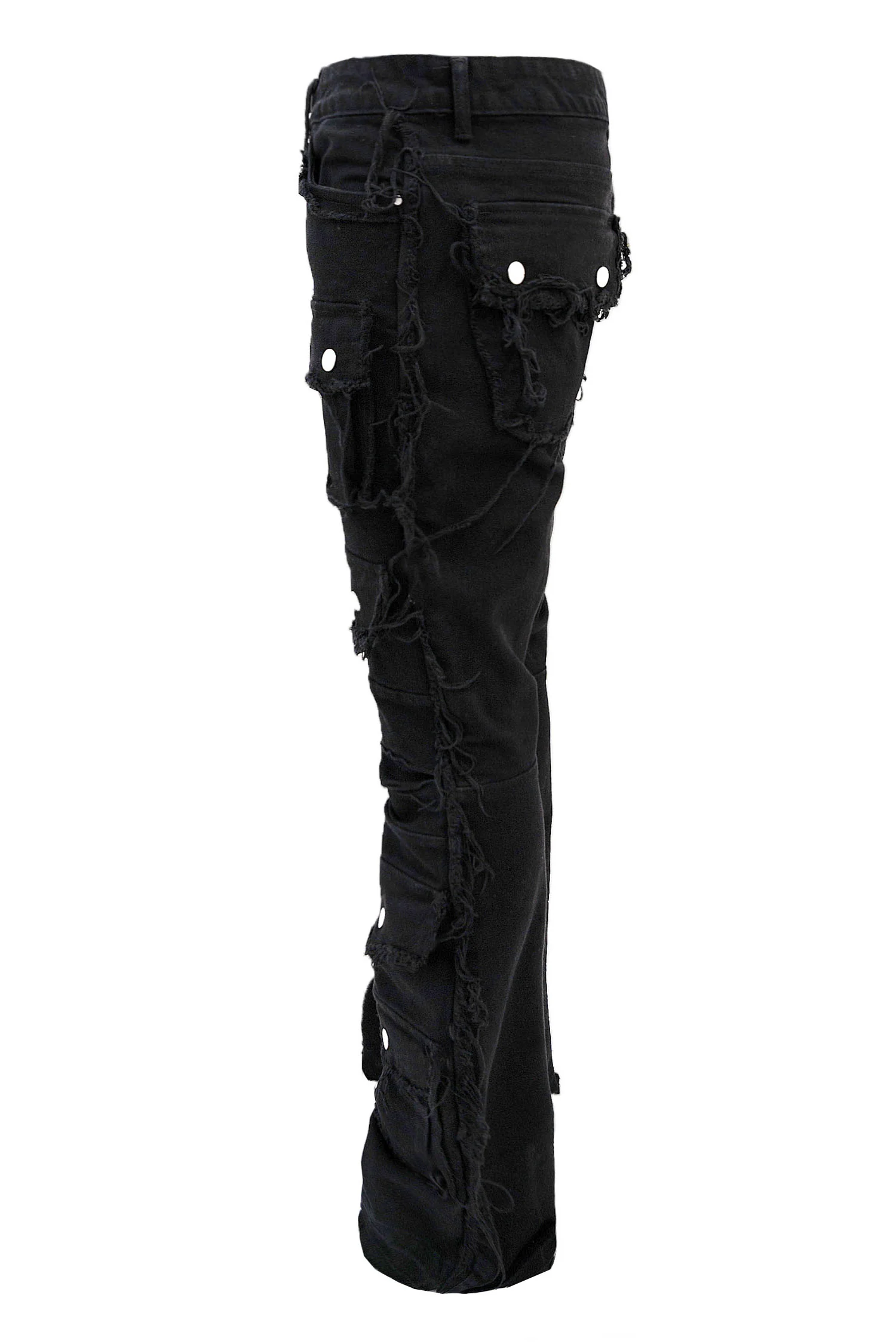Men's Distressed Edge Cut Slim Stack Flared Cargo Jeans - Image 7