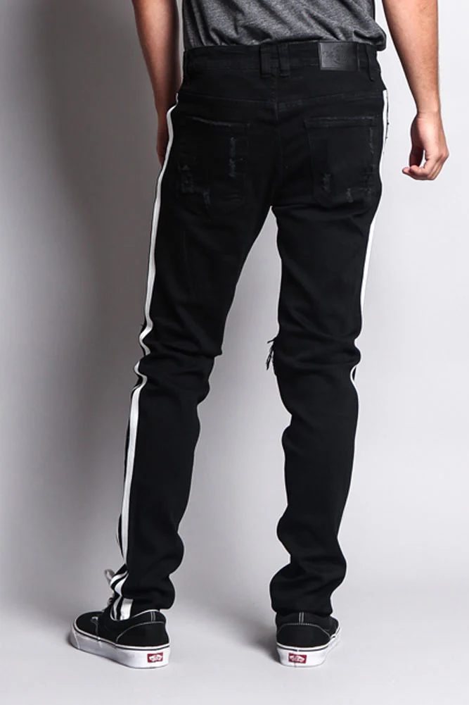 Men's Distressed Double Striped Skinny Jeans - Image 10