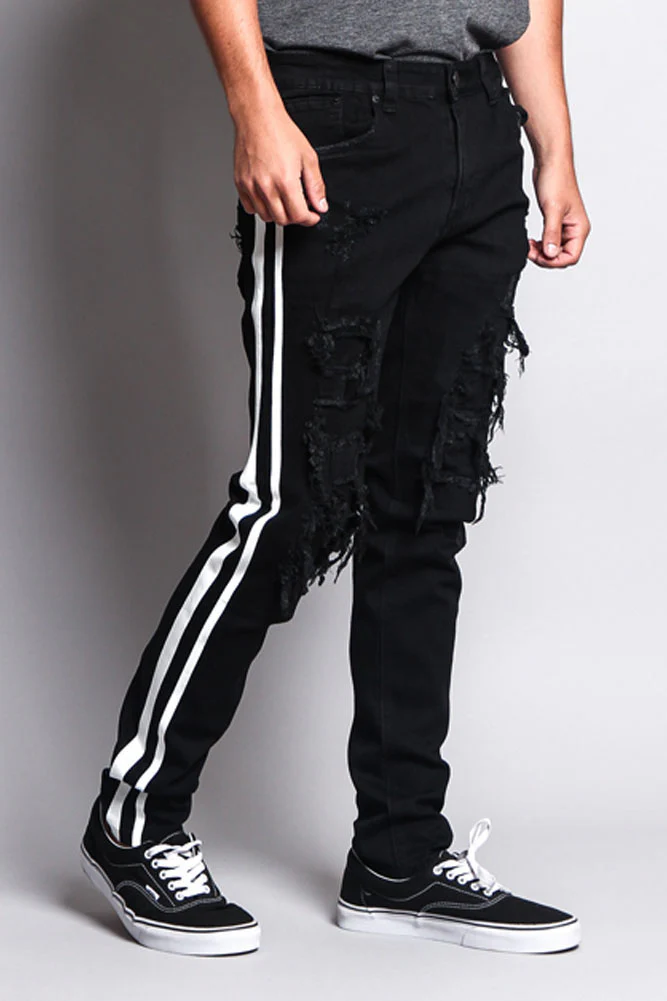 Men's Distressed Double Striped Skinny Jeans - Image 11