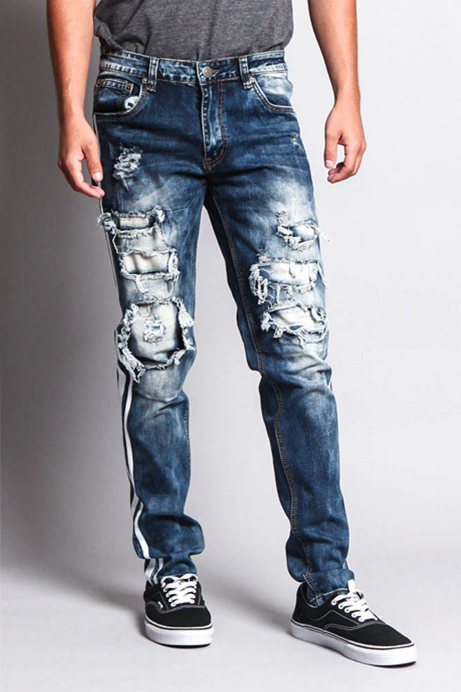 Men's Distressed Double Striped Skinny Jeans - Image 13