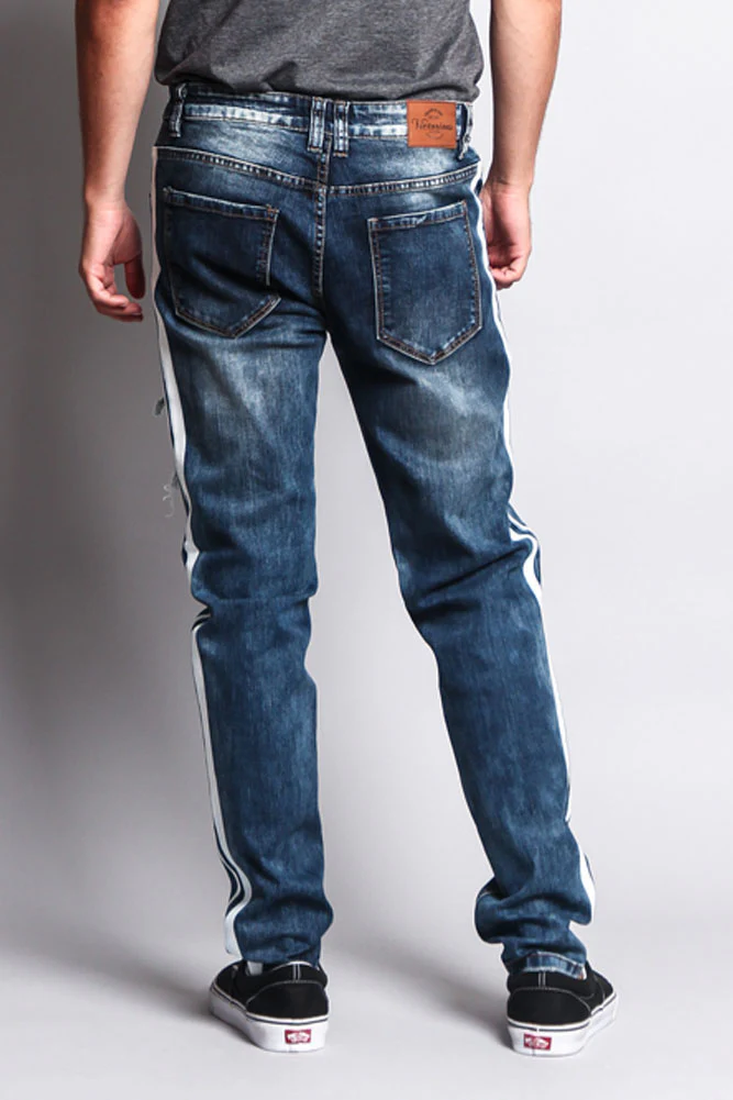 Men's Distressed Double Striped Skinny Jeans - Image 15