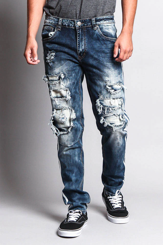 Men's Distressed Double Striped Skinny Jeans - Image 17