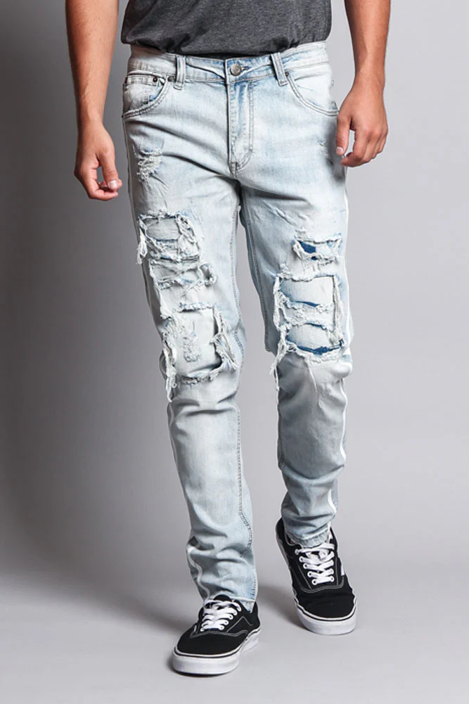 Men's Distressed Double Striped Skinny Jeans - Image 18