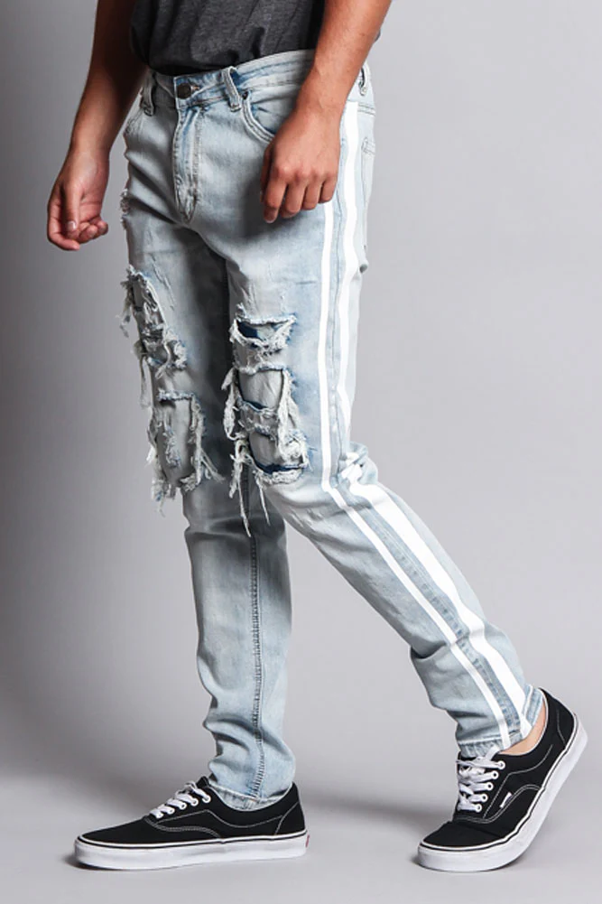 Men's Distressed Double Striped Skinny Jeans - Image 19