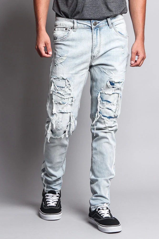 Men's Distressed Double Striped Skinny Jeans - Image 22