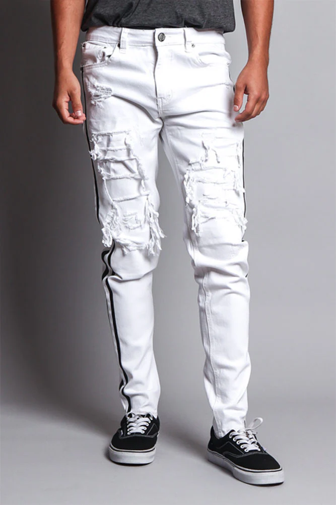 Men's Distressed Double Striped Skinny Jeans - Image 23