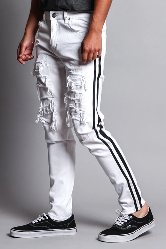 Men's Distressed Double Striped Skinny Jeans - Image 24