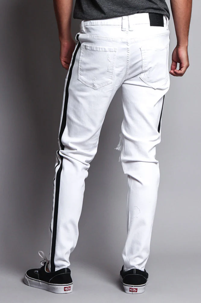 Men's Distressed Double Striped Skinny Jeans - Image 25