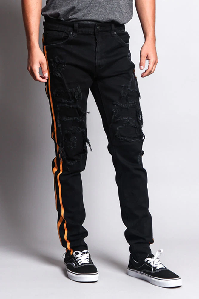 Men's Distressed Double Striped Skinny Jeans - Image 28