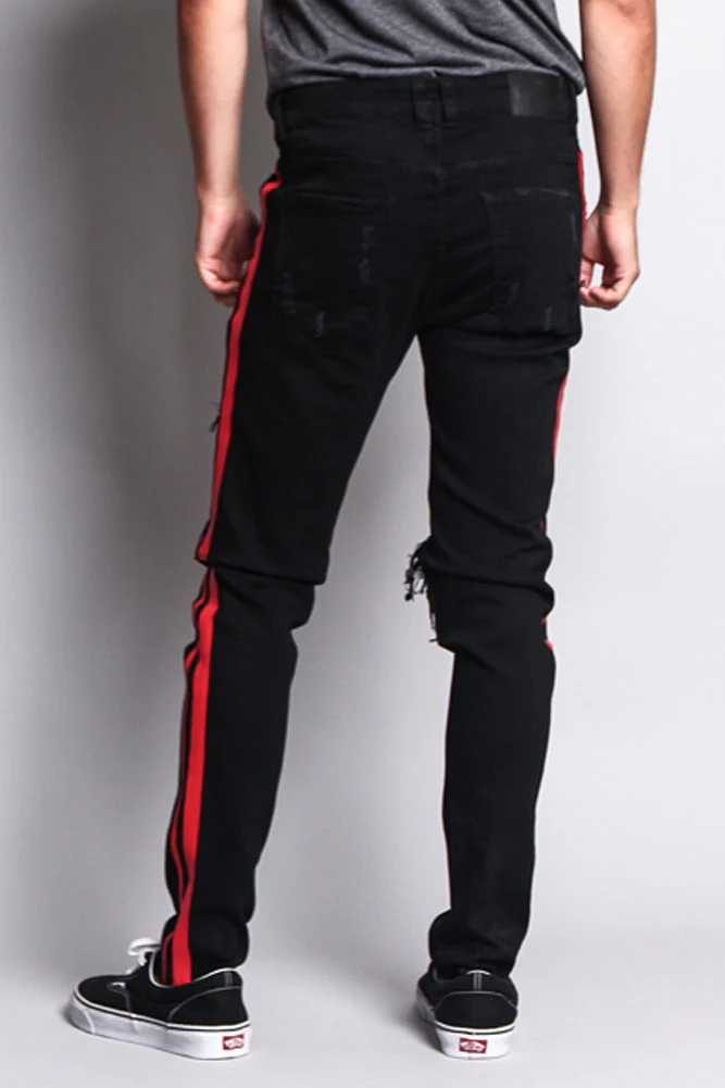 Men's Distressed Double Striped Skinny Jeans - Image 5