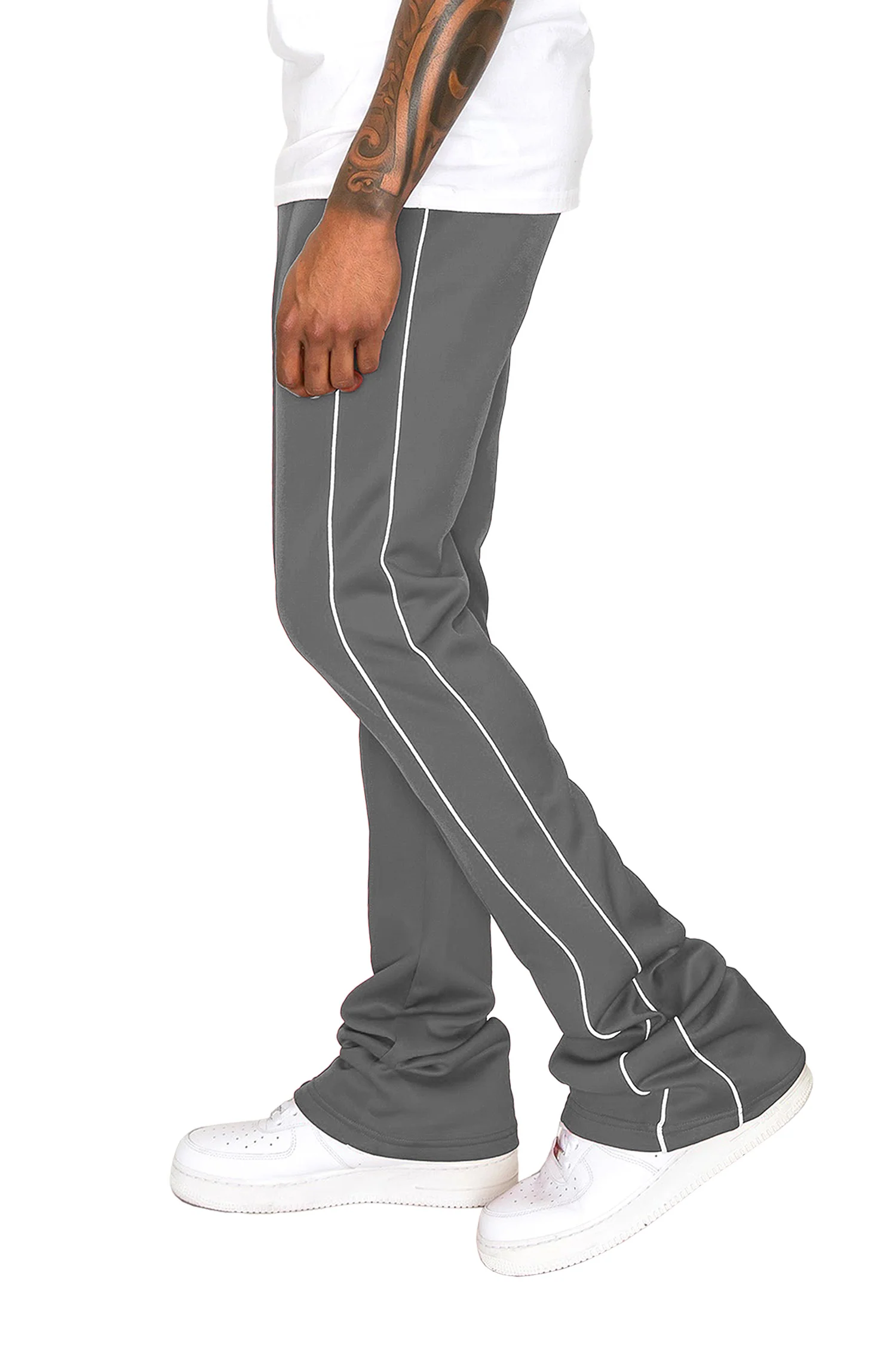 Men's Essential Solid Stacked Fit Flared Track Pants - Image 3