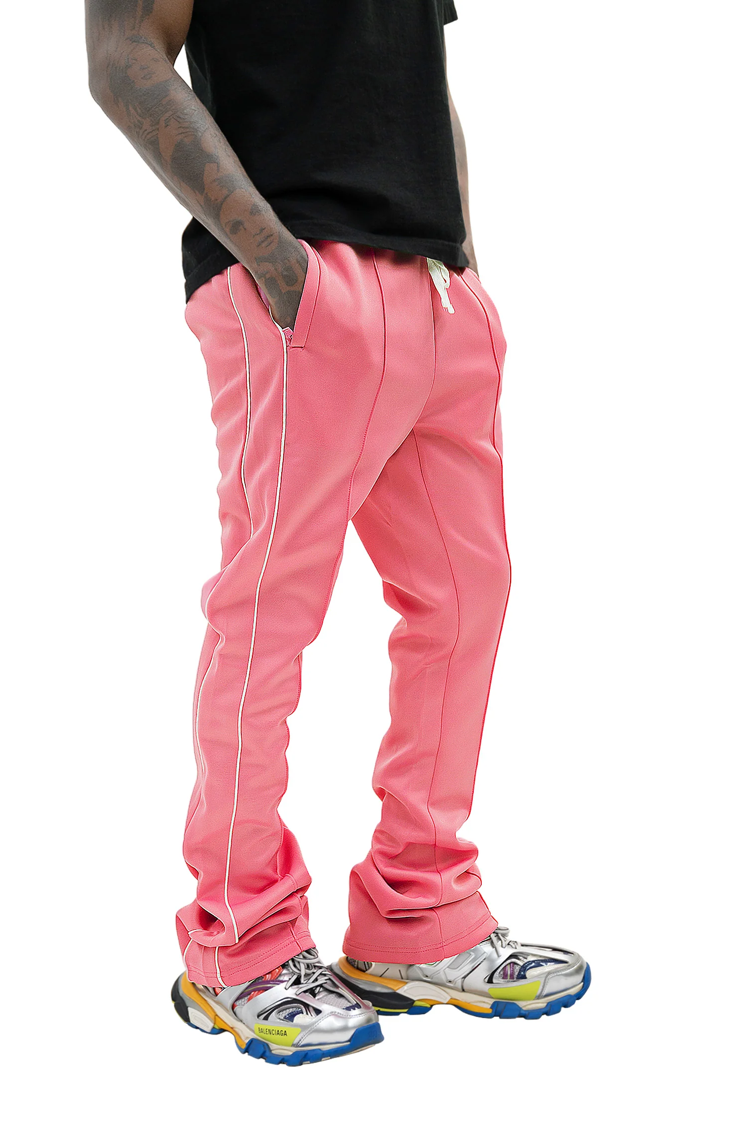 Men's Essential Solid Stacked Fit Flared Track Pants - Image 43
