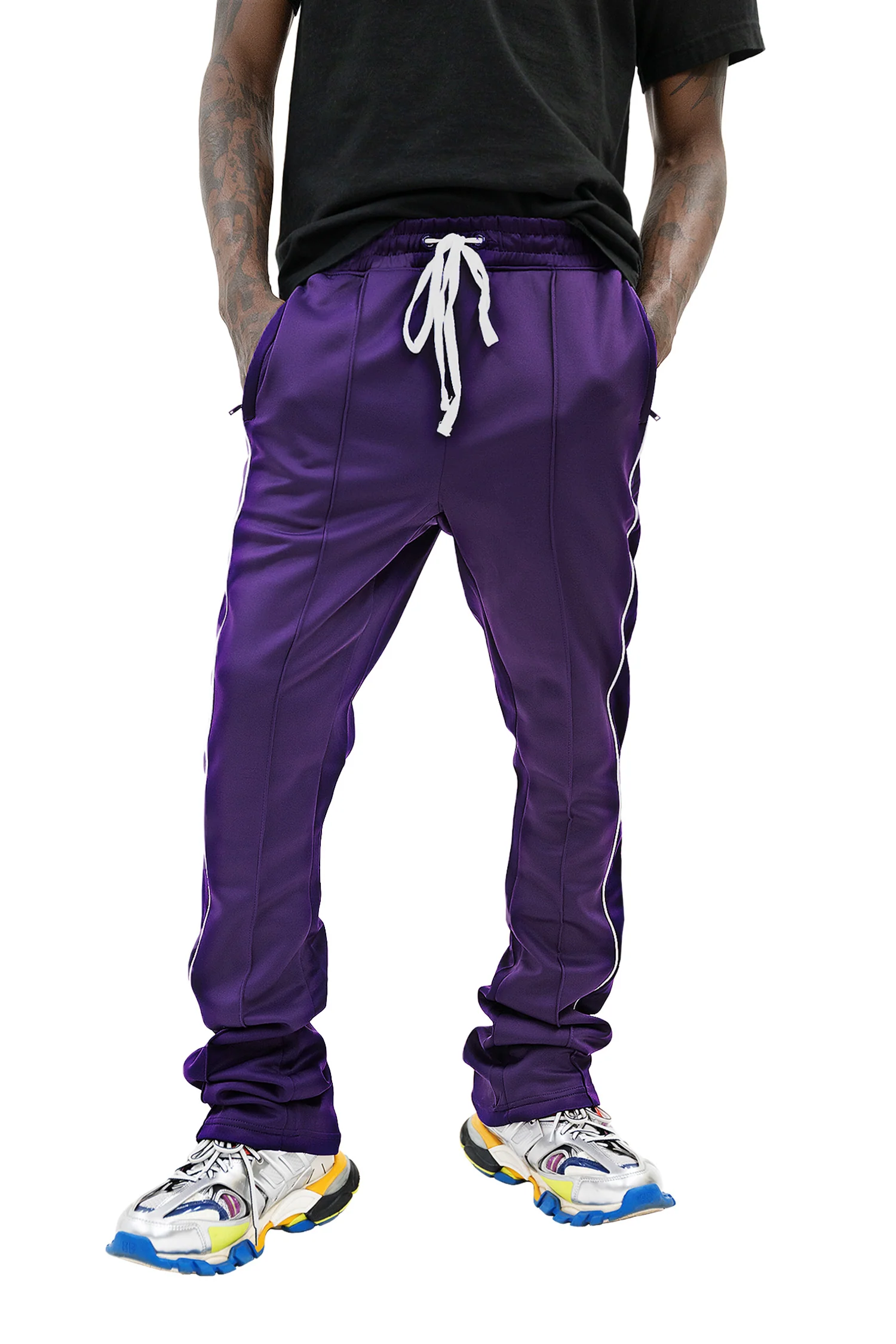 Men's Essential Solid Stacked Fit Flared Track Pants - Image 45