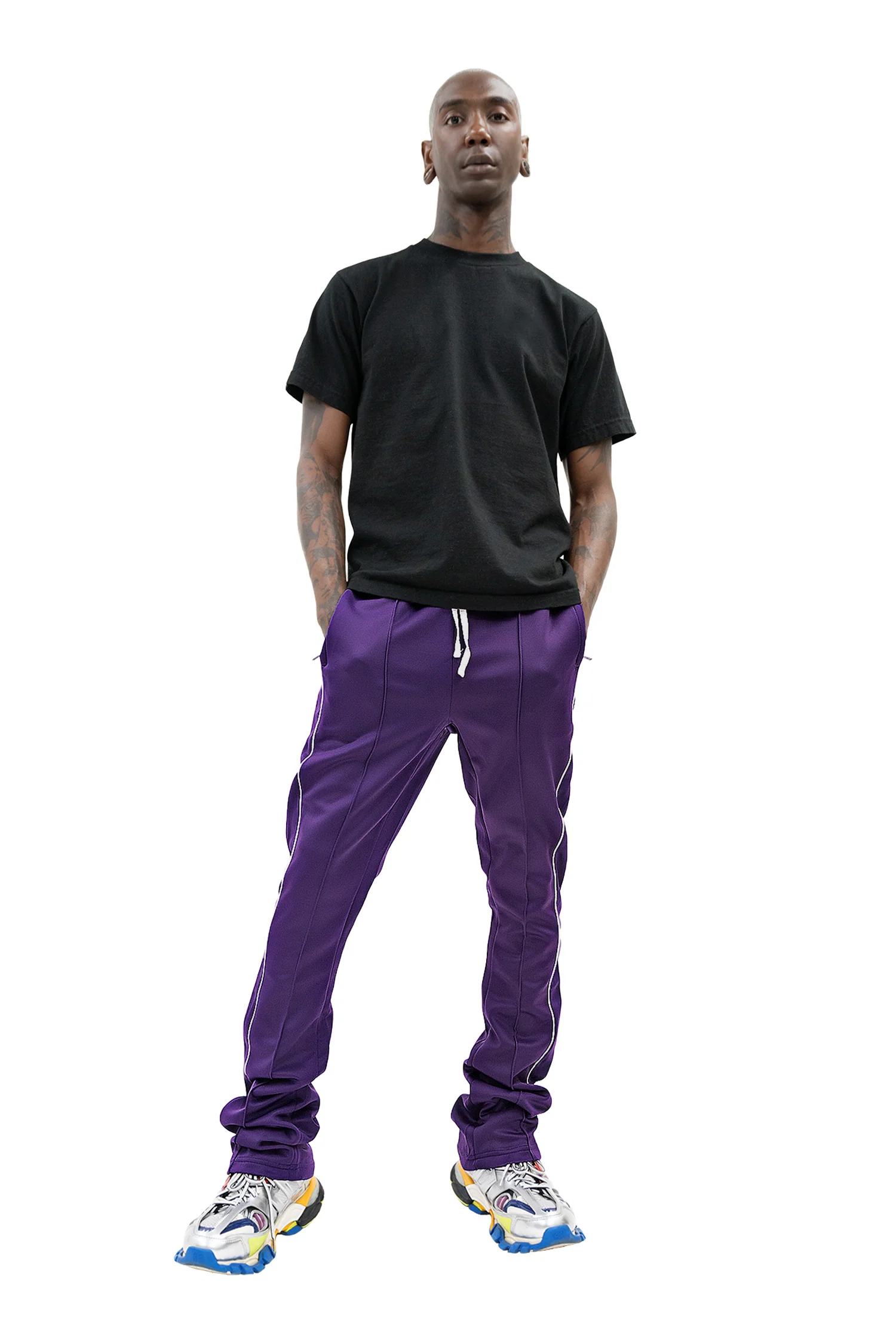Men's Essential Solid Stacked Fit Flared Track Pants - Image 49