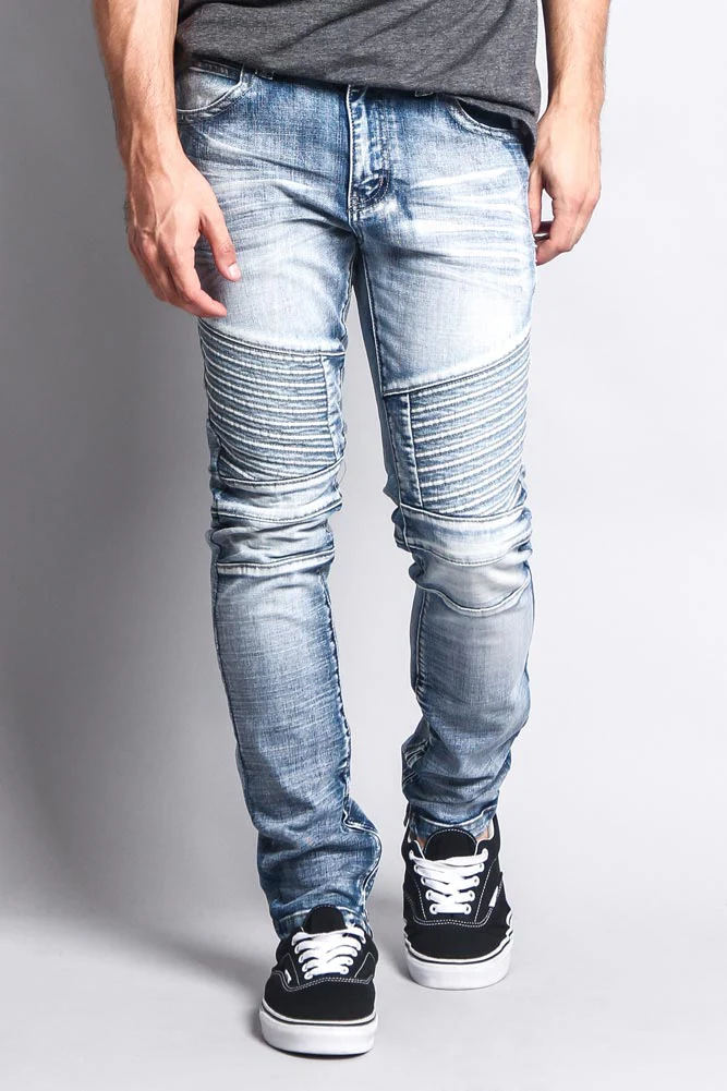 Men's Faded Skinny Biker Denim Jeans - Image 10