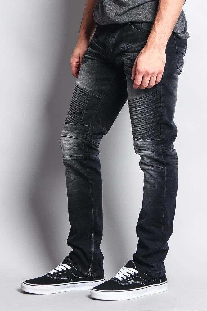 Men's Faded Skinny Biker Denim Jeans - Image 3