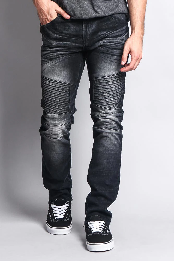Men's Faded Skinny Biker Denim Jeans - Image 6