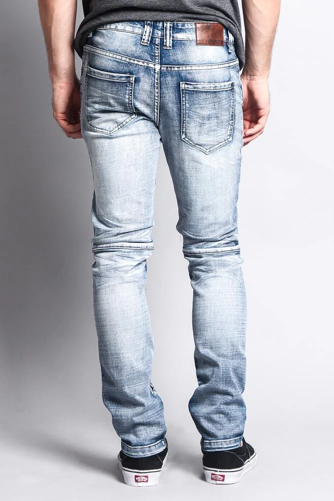 Men's Faded Skinny Biker Denim Jeans - Image 8