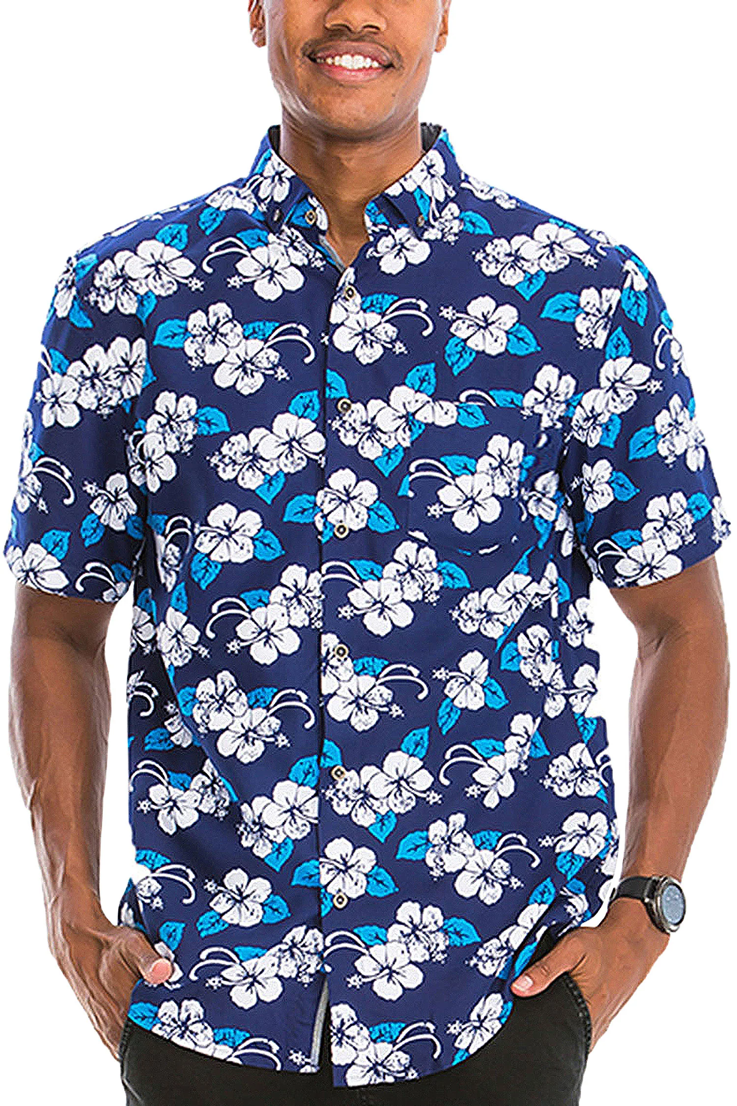 Men's Floral Print Button Down Short Sleeve Shirts - Image 5